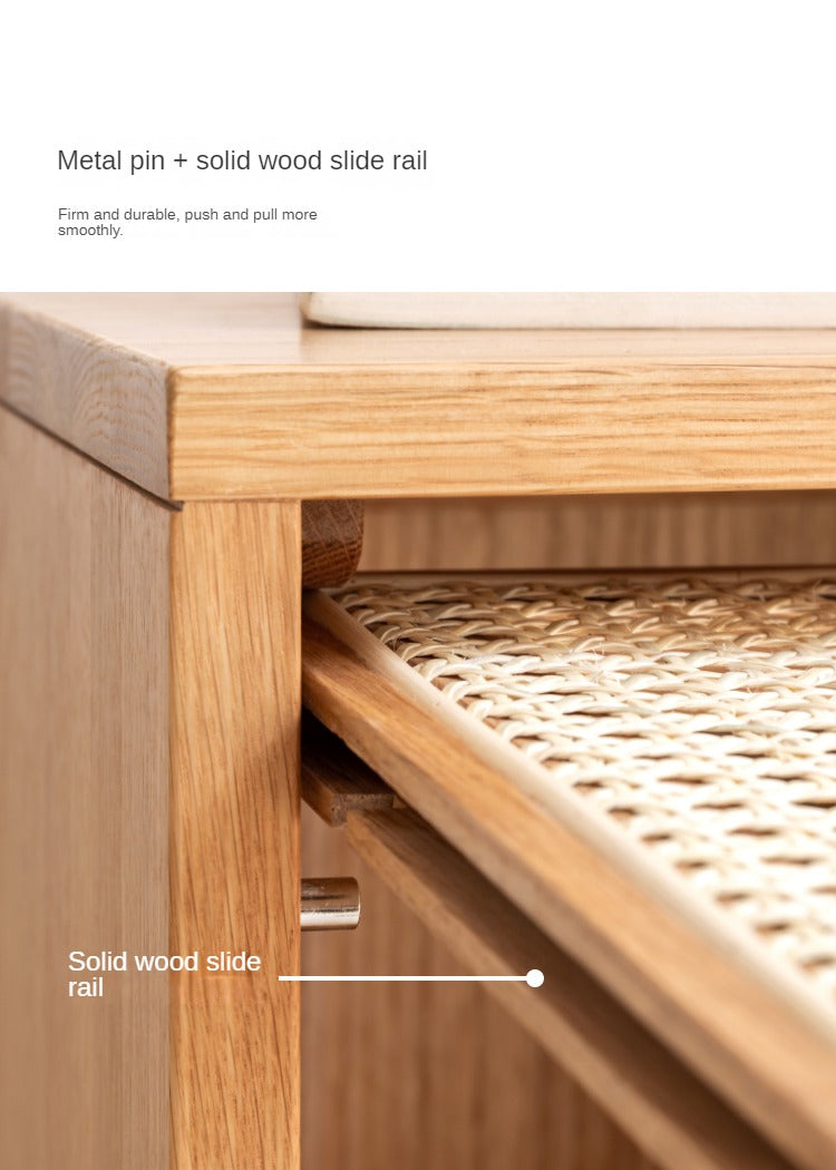 Oak Solid Wood Rattan magazines side cabinet"