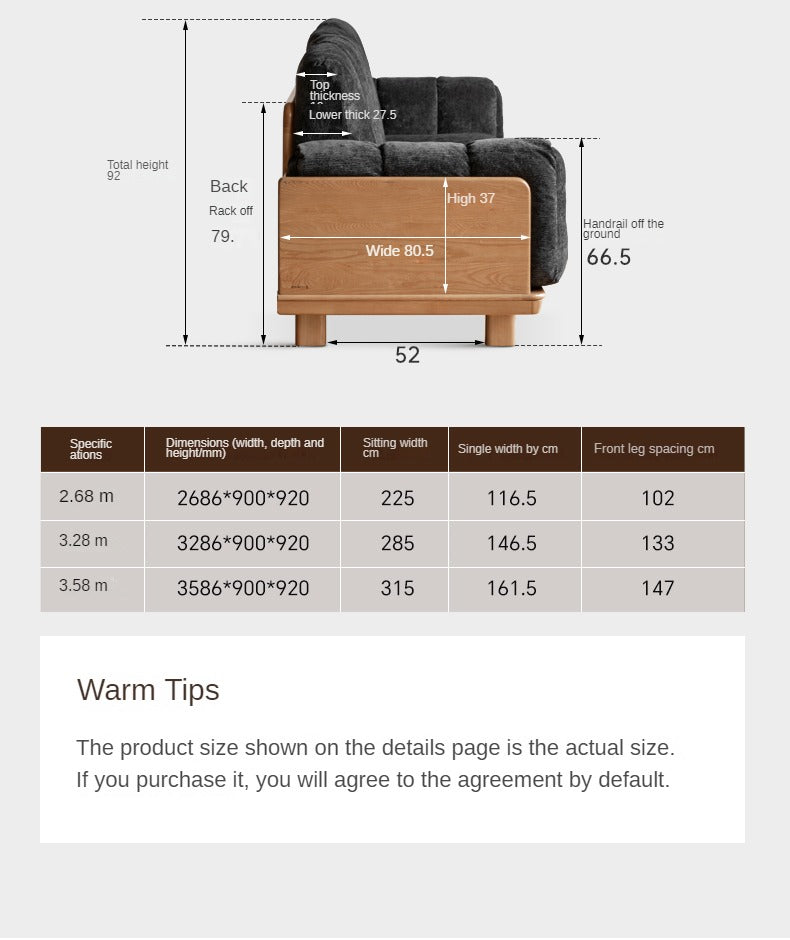 Black Walnut, Ash Solid Wood Modern Down Straight Sofa