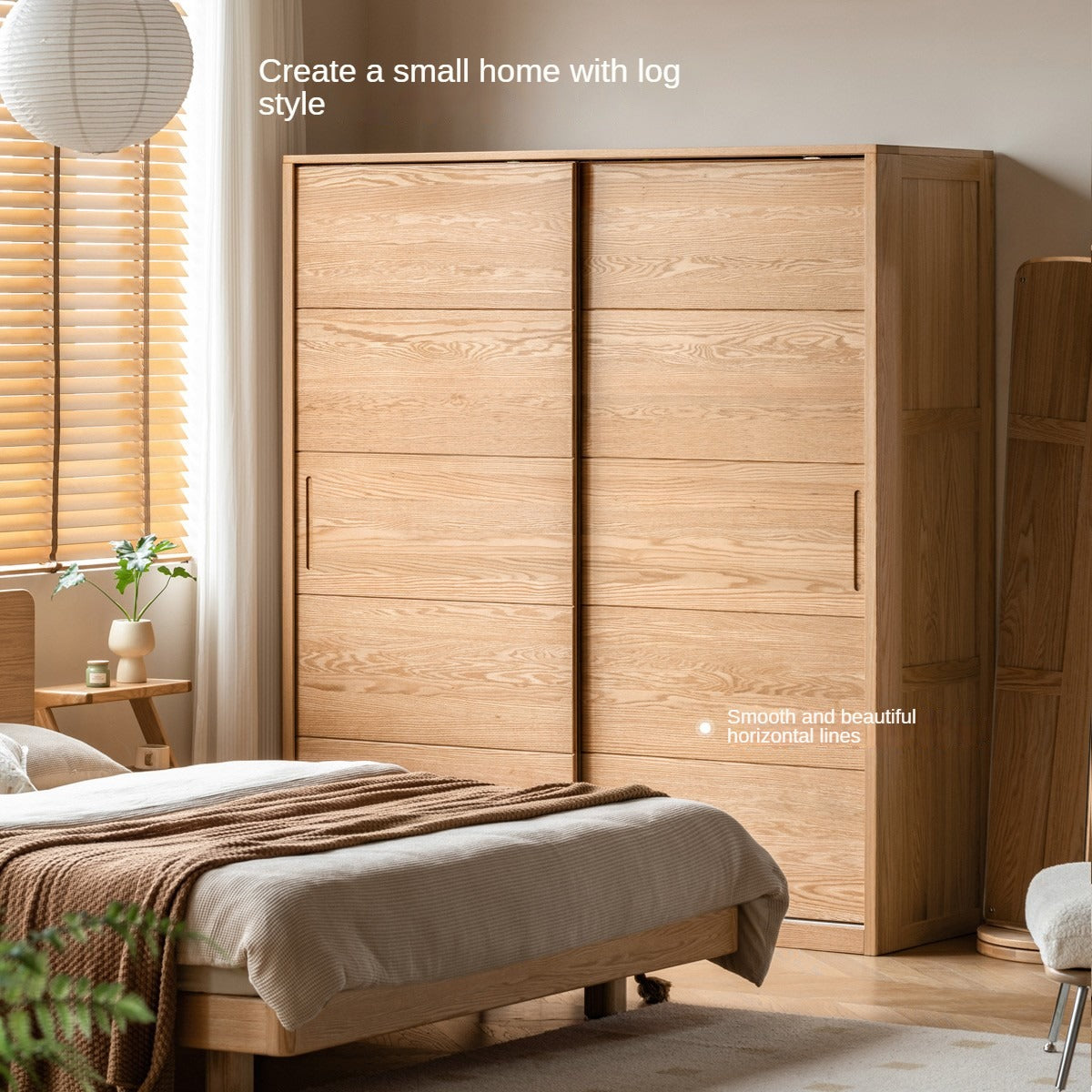 Oak solid wood sliding door wardrobe: