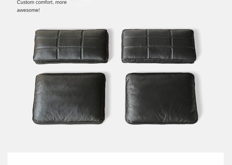Leather Sofa Italian Black Straight Head Layer Yellow Cowhide)