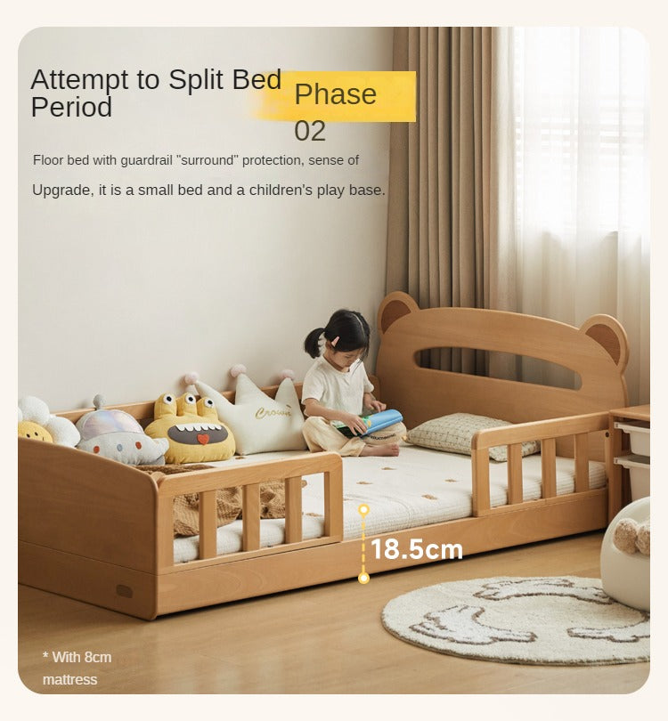 Beech solid wood children's guardrail bed with light