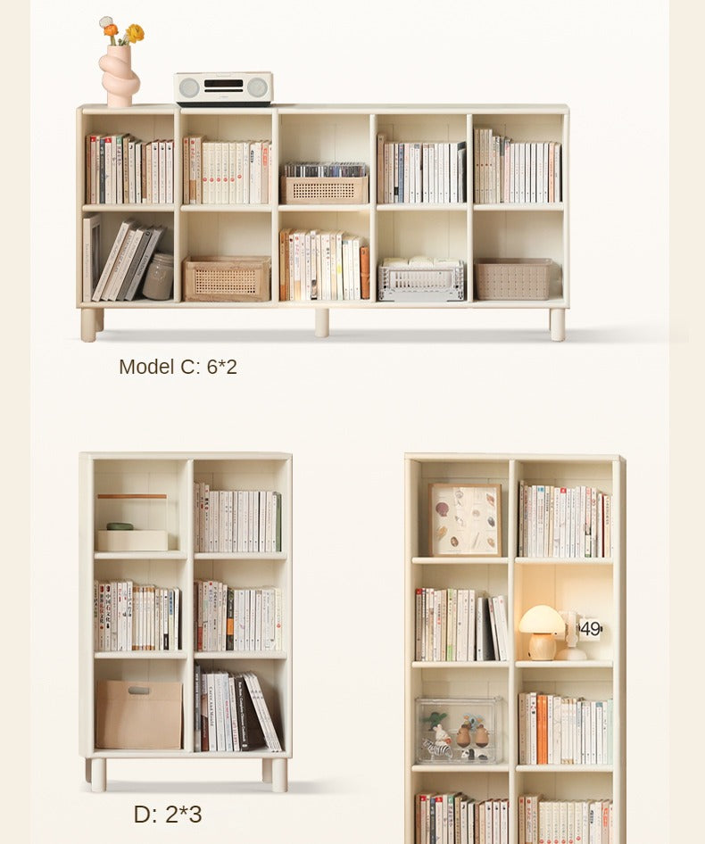 Poplar Solid Wood Bookcase Free Combination Cream Style<