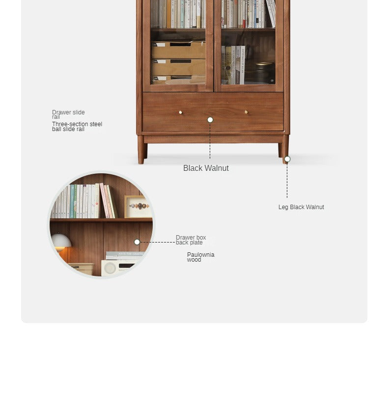 Black Walnut solid wood bookcase with glass door<