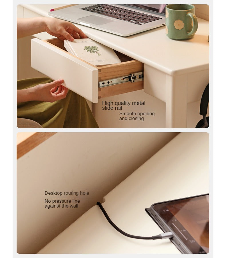 Poplar Solid wood modern narrow cream style drawer desk"
