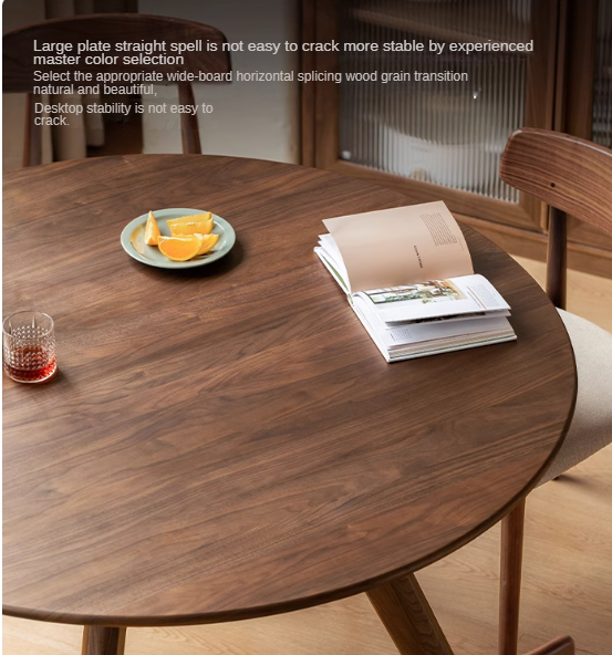 Black walnut solid wood retro round dining table