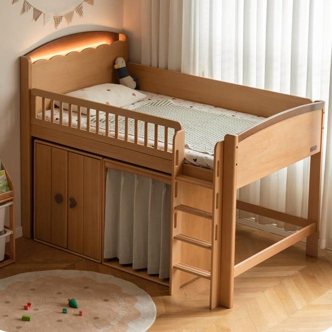 Beech Solid Wood Children's with Light Guardrail Bed