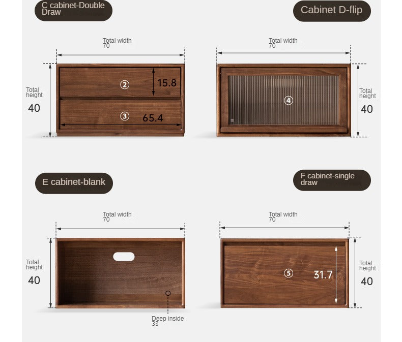 Black walnut Solid wood TV cabinet modern module combination storage<