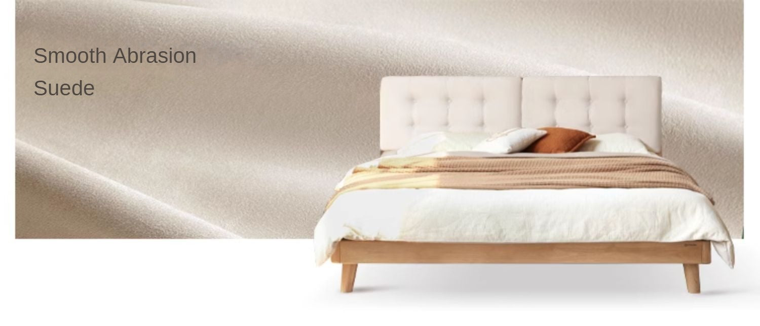 Oak solid wood leather soft bed cream style<