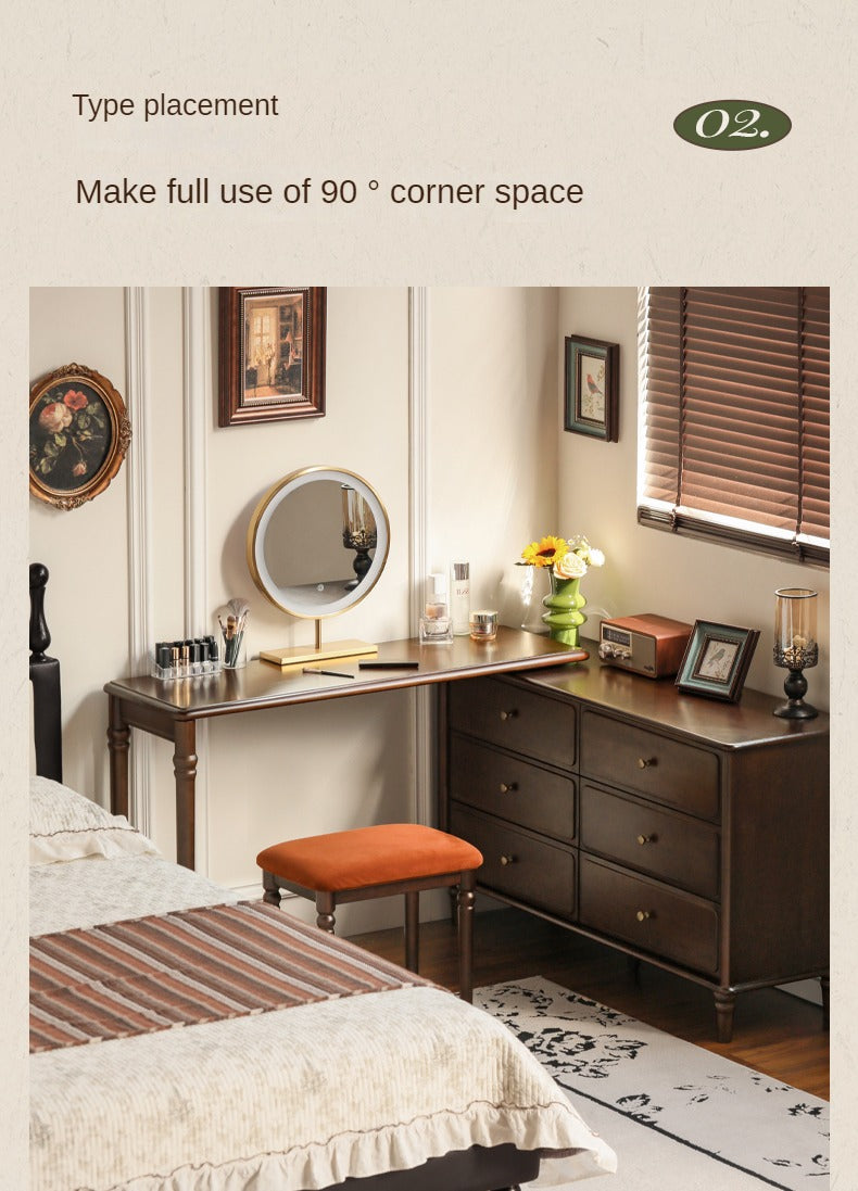 Poplar Solid Wood American Retro Retractable Dressing Table