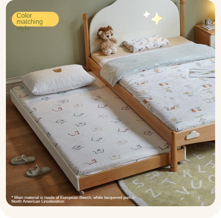 Oak solid wood floor bed with pulley toddler bed<