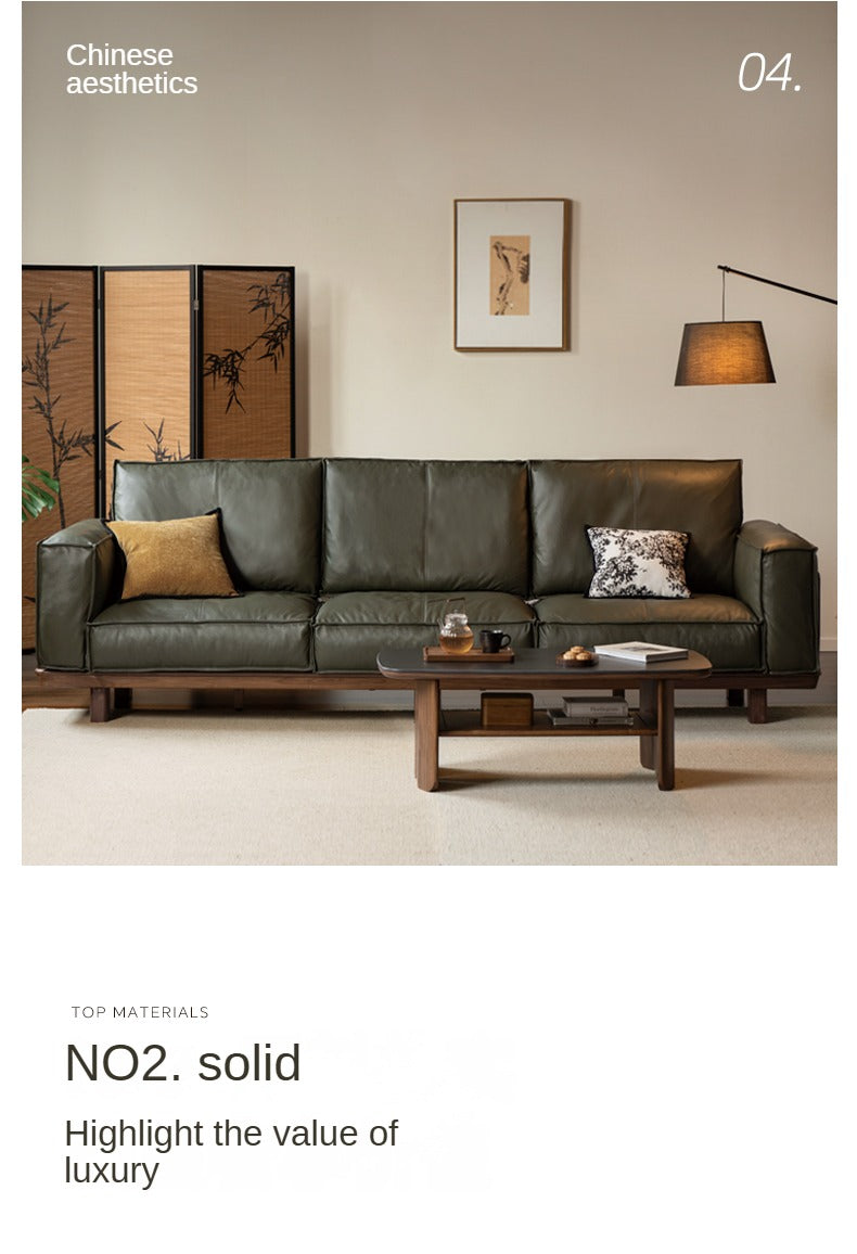 Black Walnut Solid Wood Leather Sofa