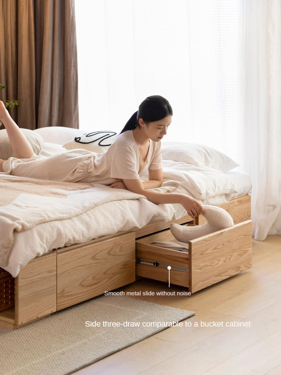 Oak solid wood platform bed, headboard-free box bed<