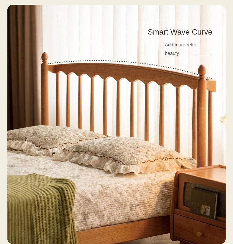 Cherry solid wood soft retro bed<