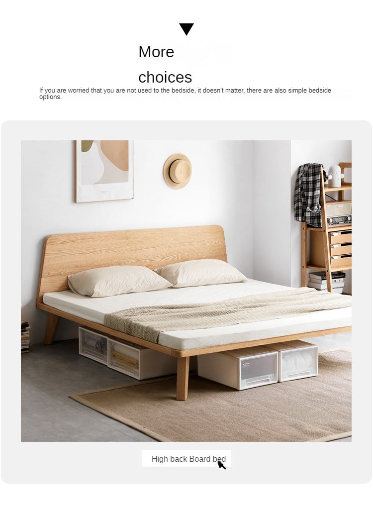 Oak solid wood platform bed, headboard-free bed<