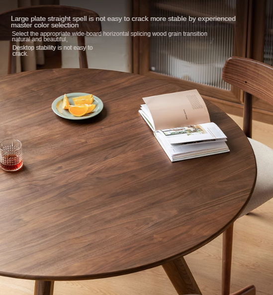 Black Walnut Solid Wood Retro Round Dining Table