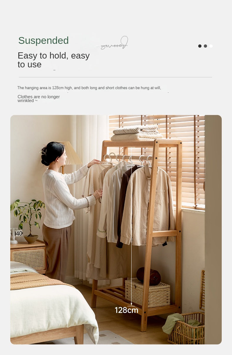 Oak, Ash solid wood hanger for small bedroom floor standing storage rack