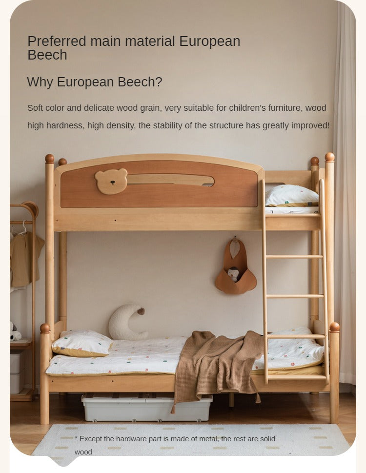 Beech solid wood children's bunk bed.