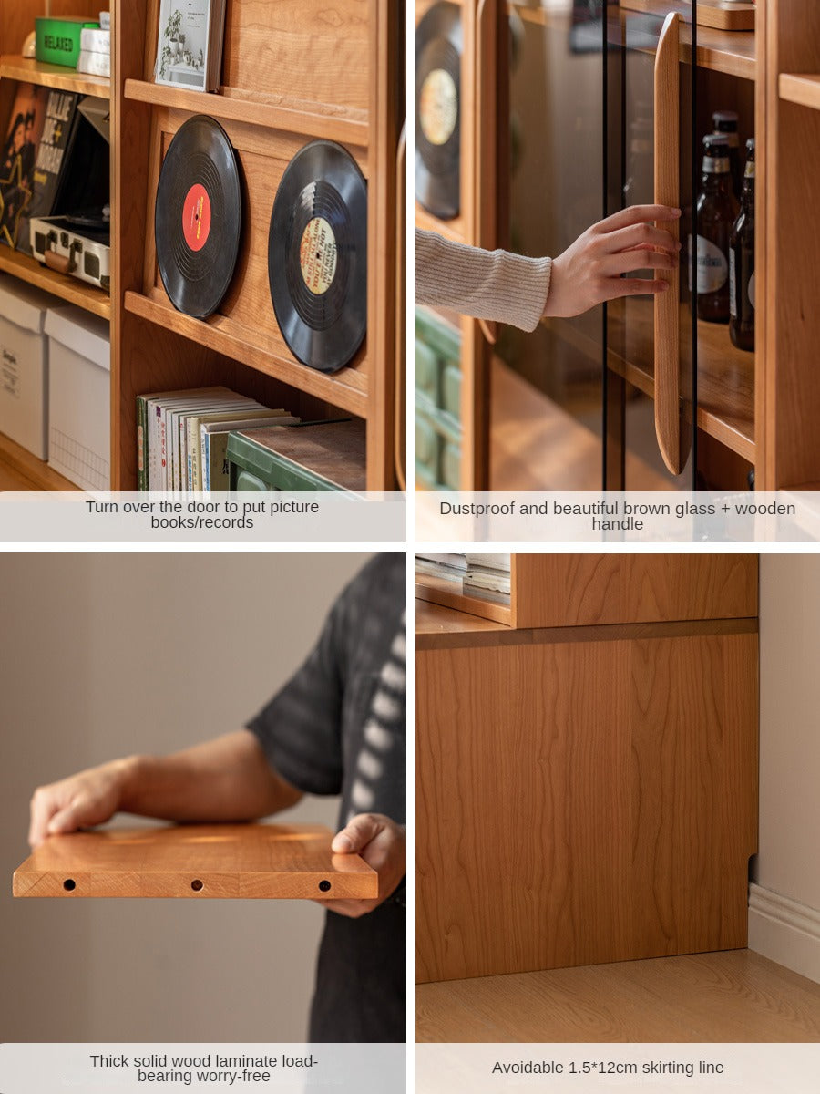 Cherry Solid Wood Bookcase Combination Glass Cabinet