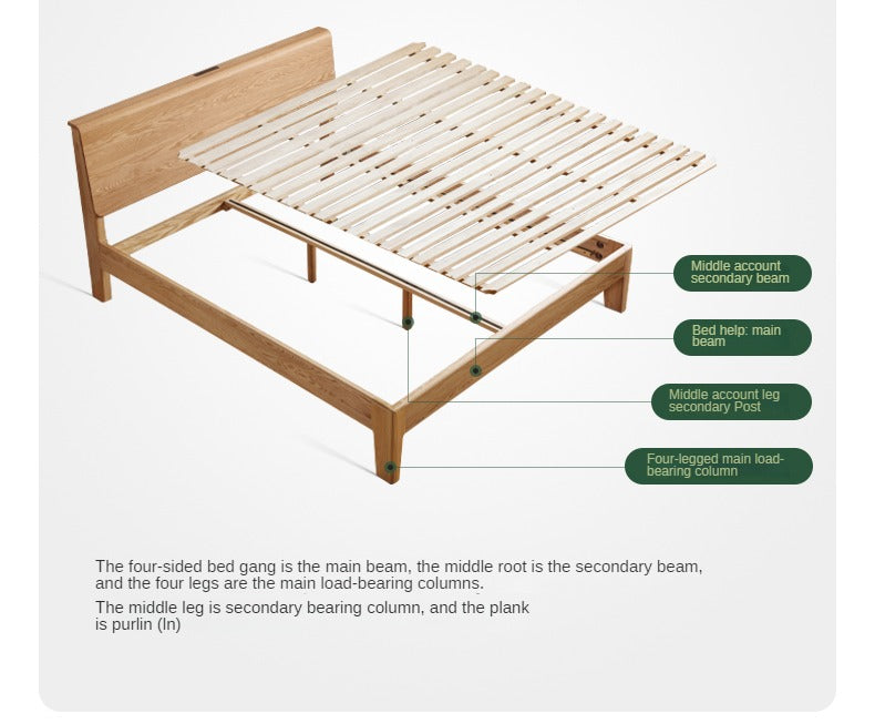 Oak Solid wood Bed Nordic Modern