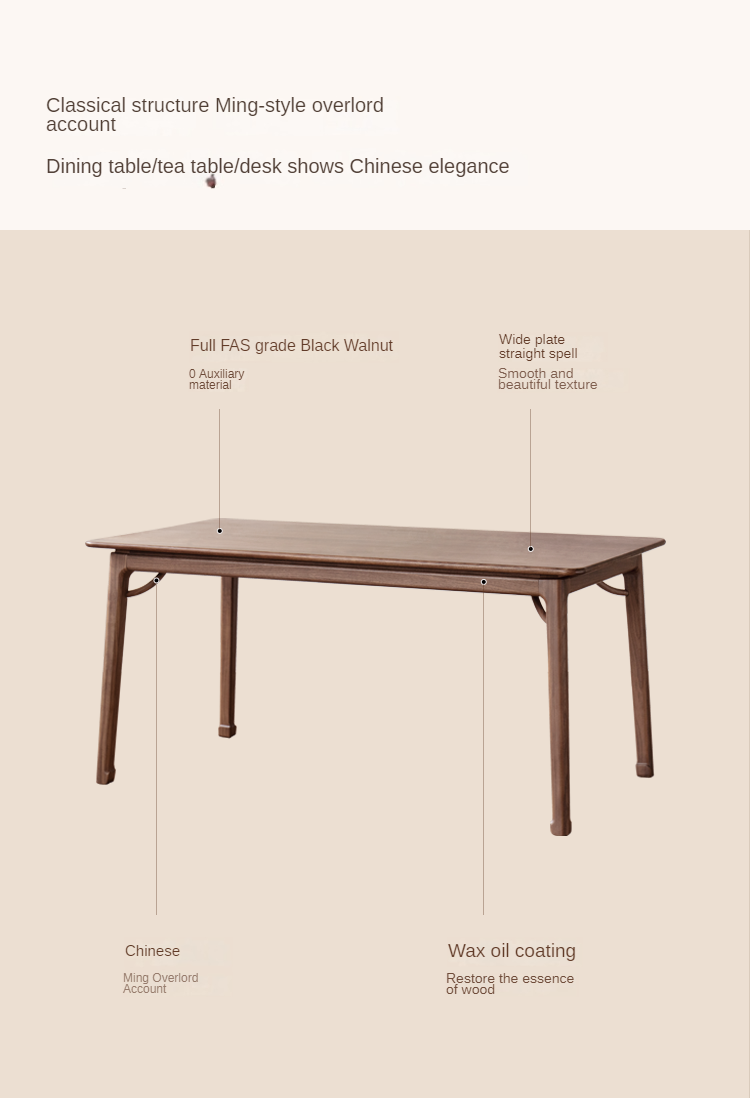 Black walnut solid wood North American dining table