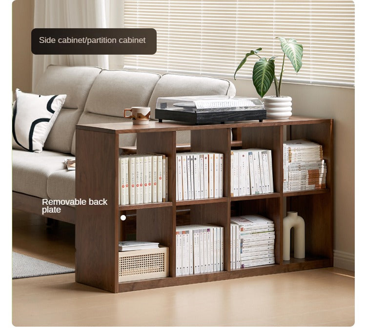 Black walnut solid wood low bookshelf wall combination floor-standing  cabinet"