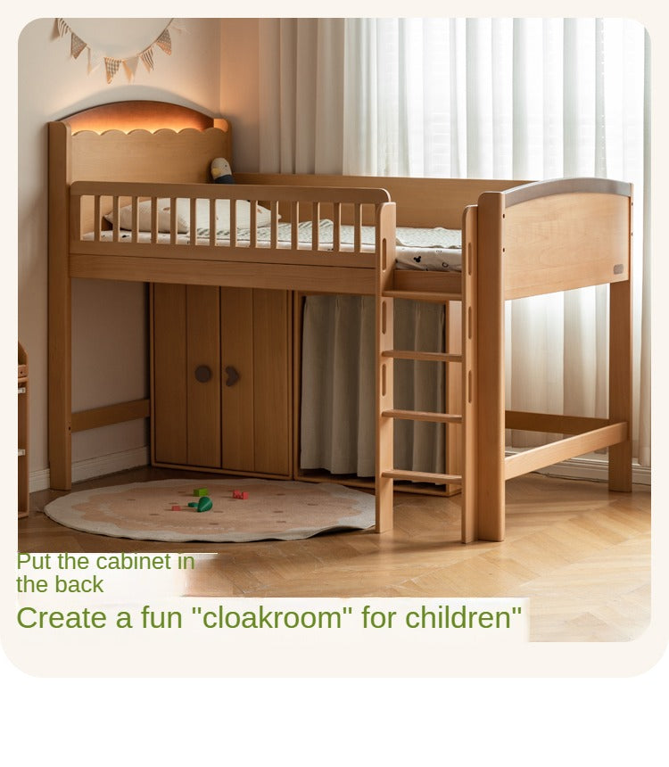 Beech Solid Wood Children's with Light Guardrail Bed