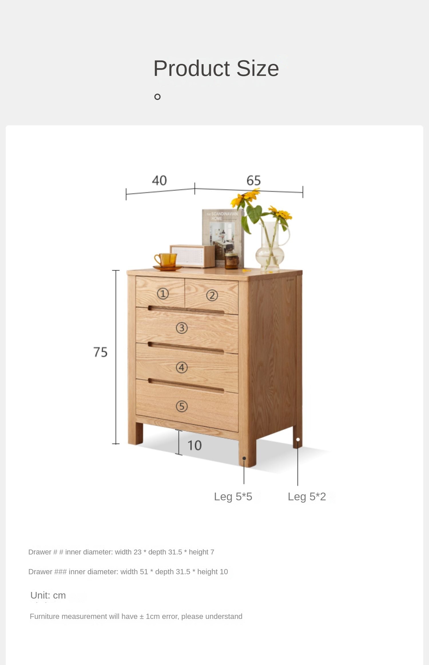 Oak Solid Wood Chest of Drawers "