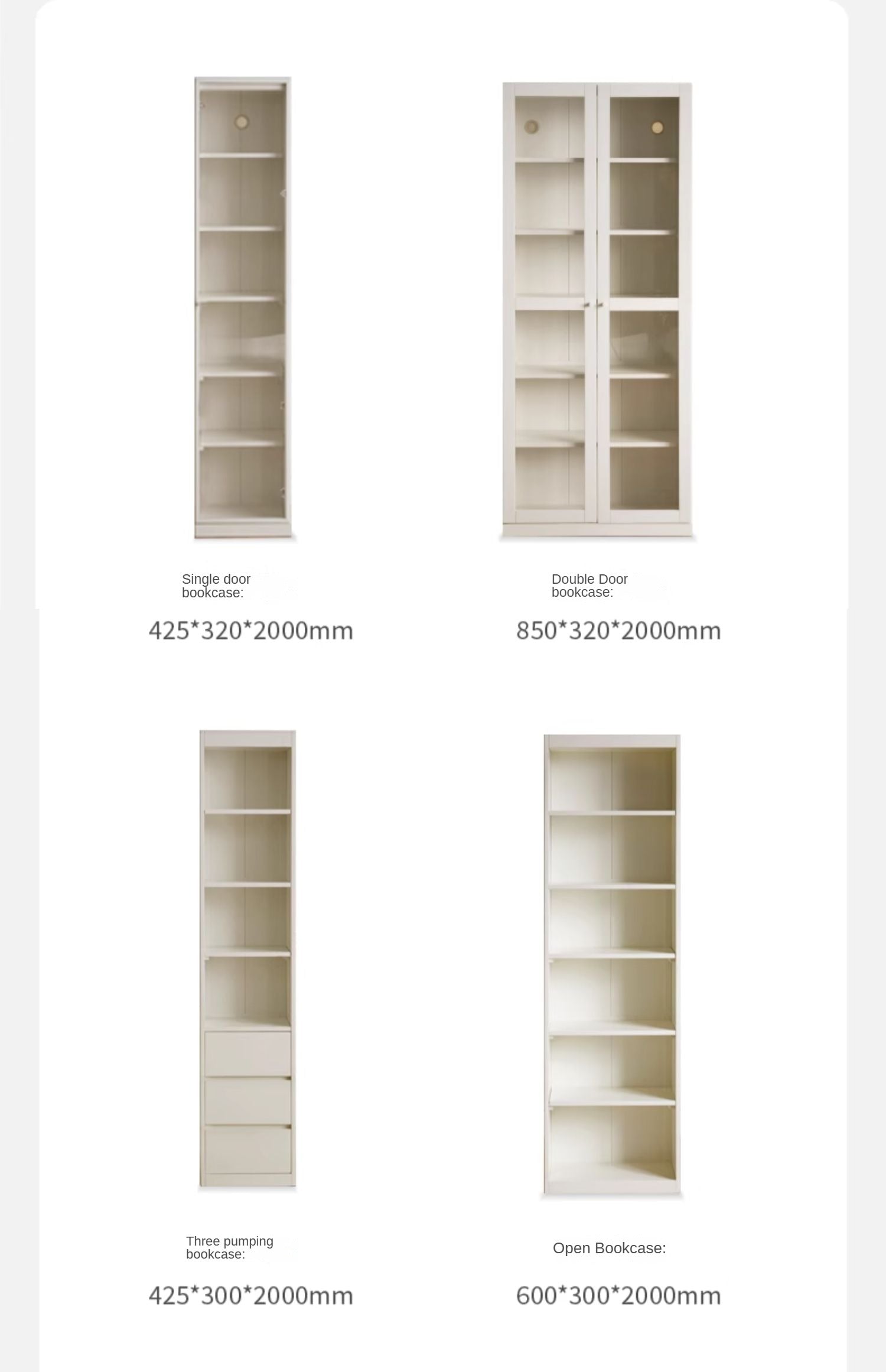 Poplar Solid Wood Bookcase Cream Style