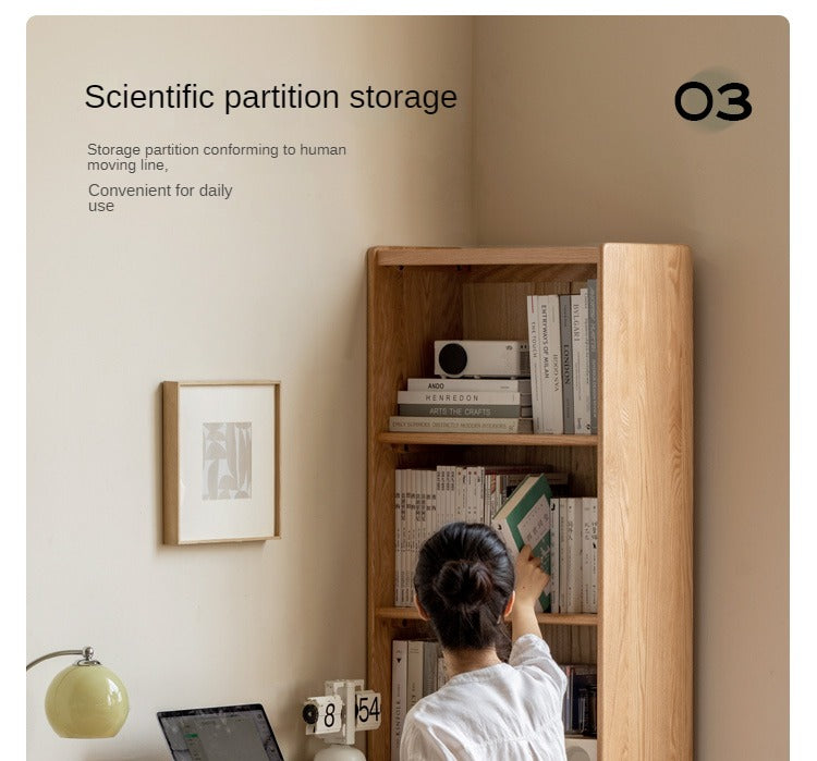 Oak solid wood bookcase, floor-standing storage cabinet -