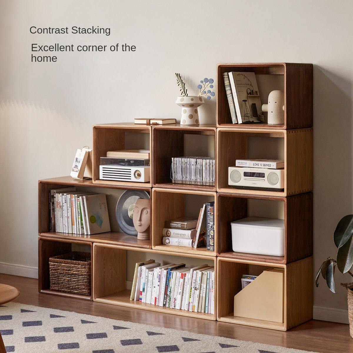 Black Walnut, Сherry solid wood Lattice floor-to-ceiling Bookshelves<