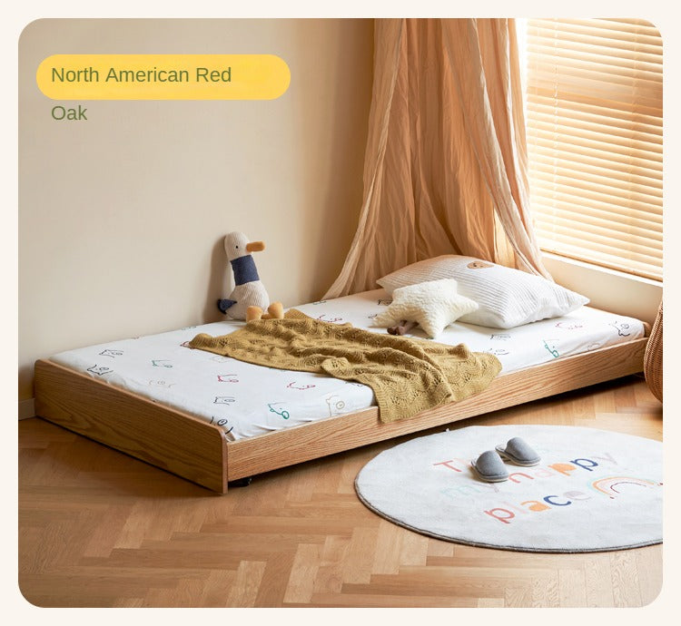 Oak solid wood floor bed with pulley toddler bed<