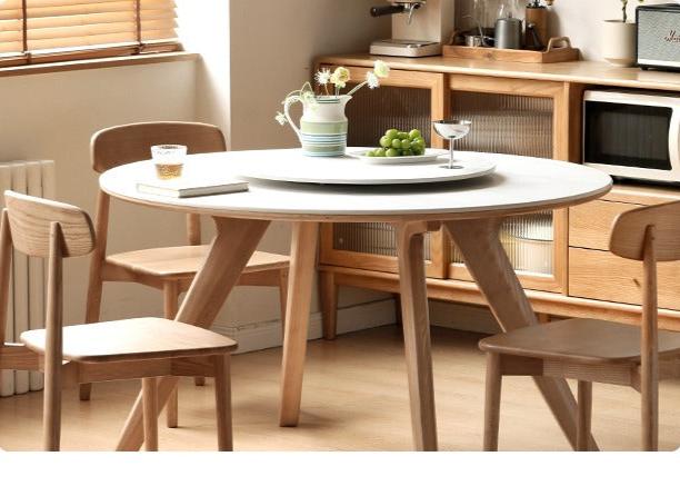 Ash solid wood turntable round dining table