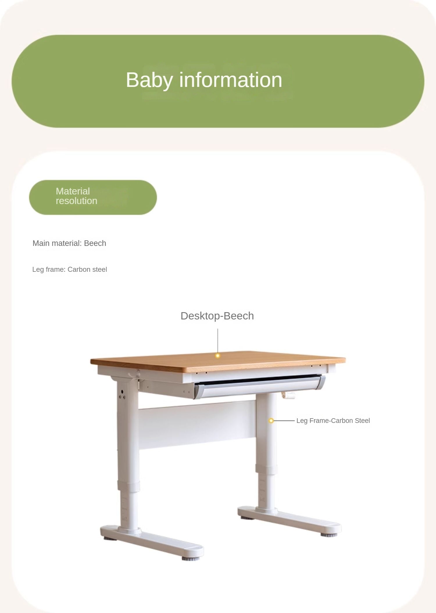 Beech Solid Wood children's Lifting Study Desk