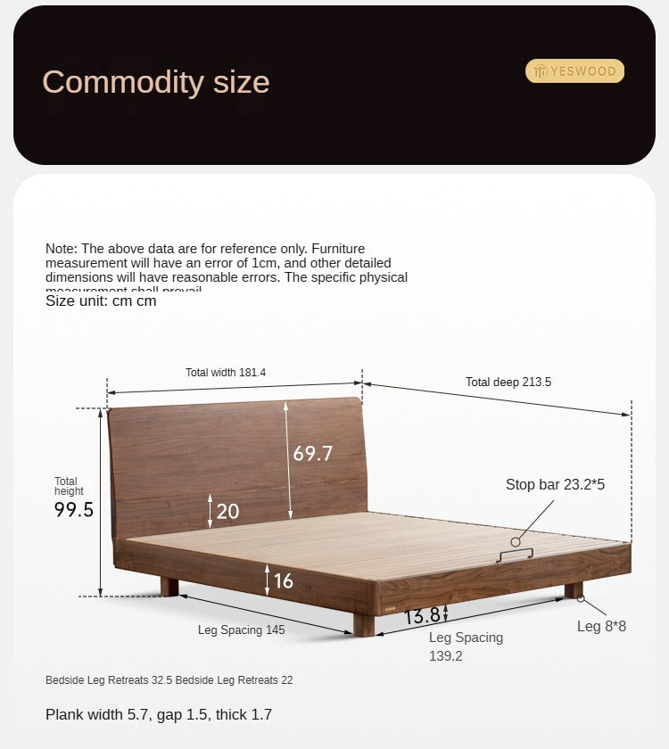 Black Walnut Solid Wood Suspended High Head Bed