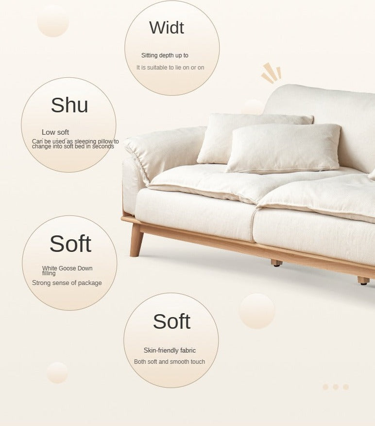 Oak Solid Wood Sofa,Technology Fabric, imitation cotton linen"