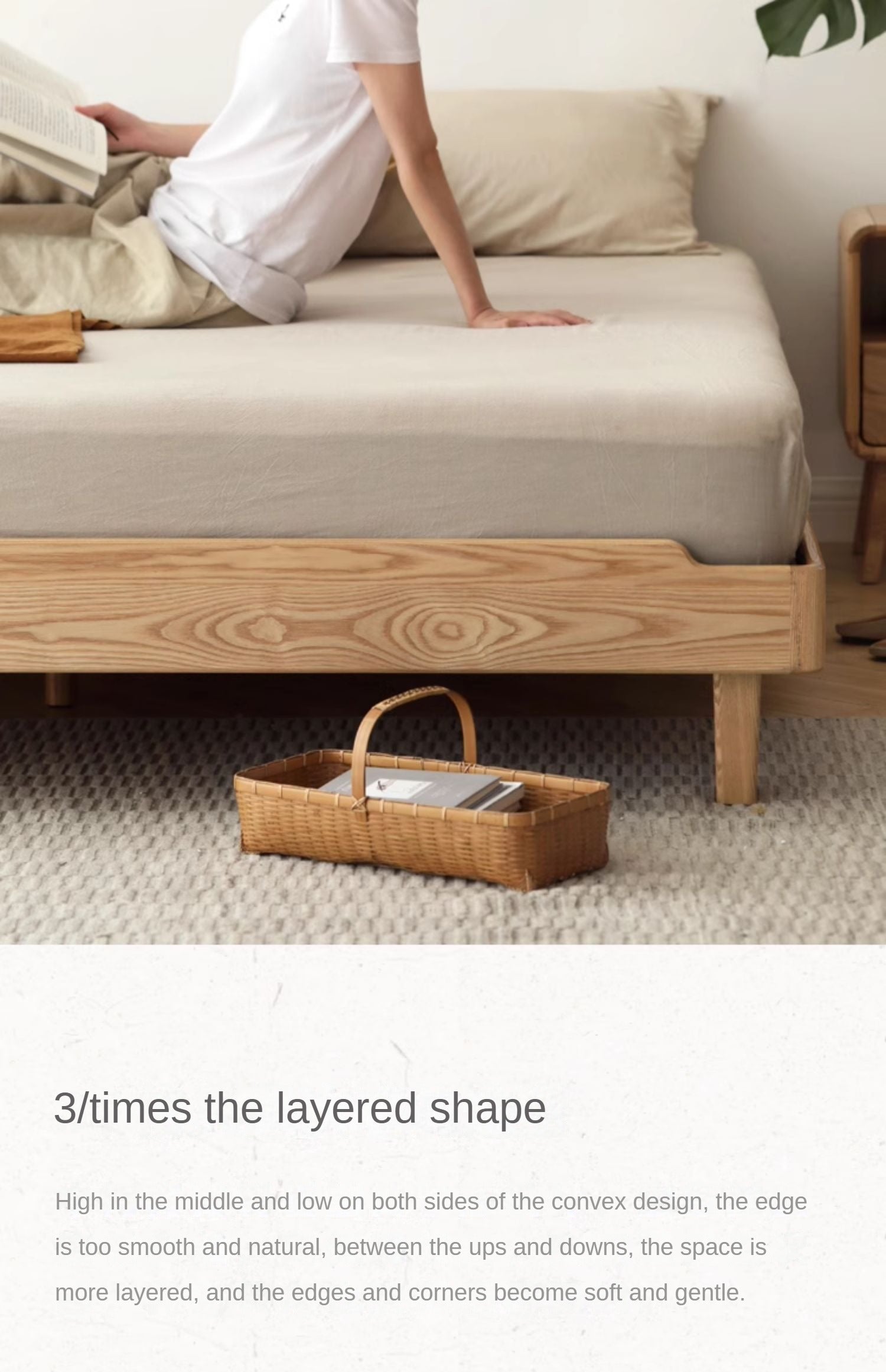 Ash Solid Wood Platform Bed, Headboard-Free Bed