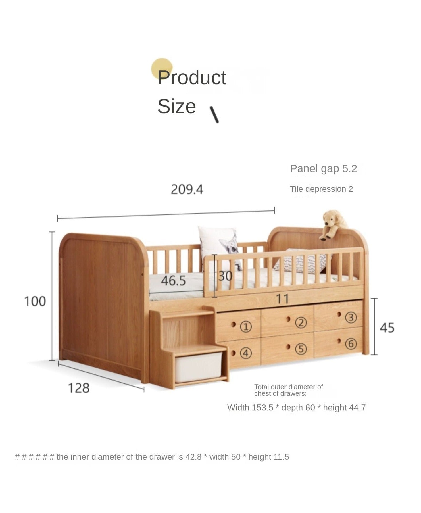 Multi-function wide storage box bed oak solid wood"