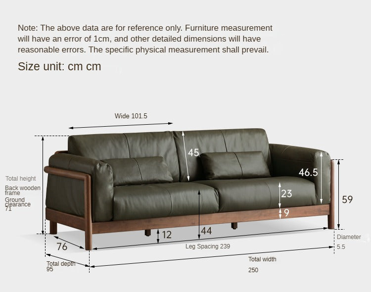 Black Walnut Solid Wood Leather Sofa Modern