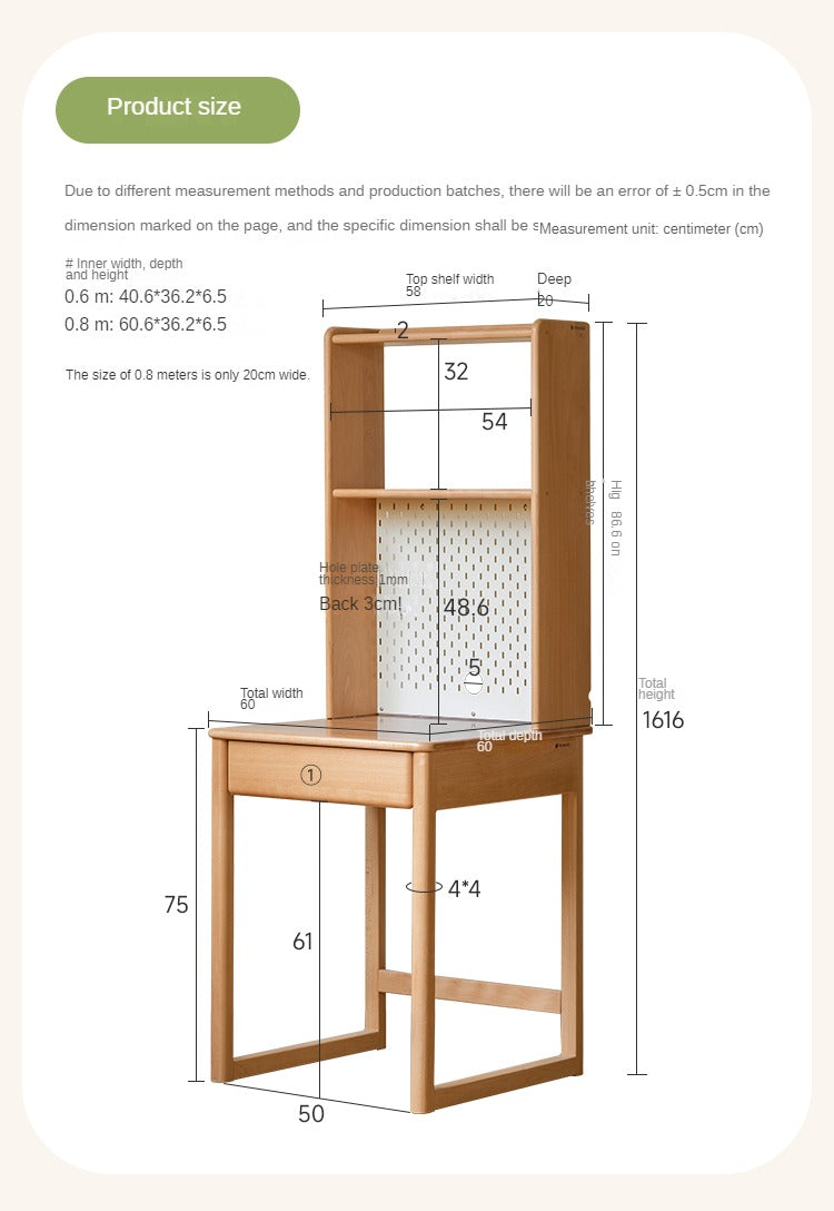 Beech solid wood children's desk bookshelf integrated