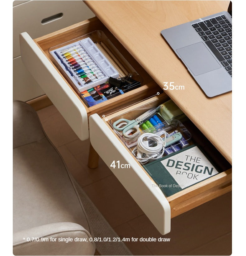 Beech solid wood office desk with drawer