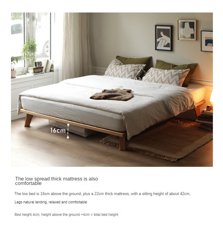 Oak solid wood platform bed, headboard-free bed<