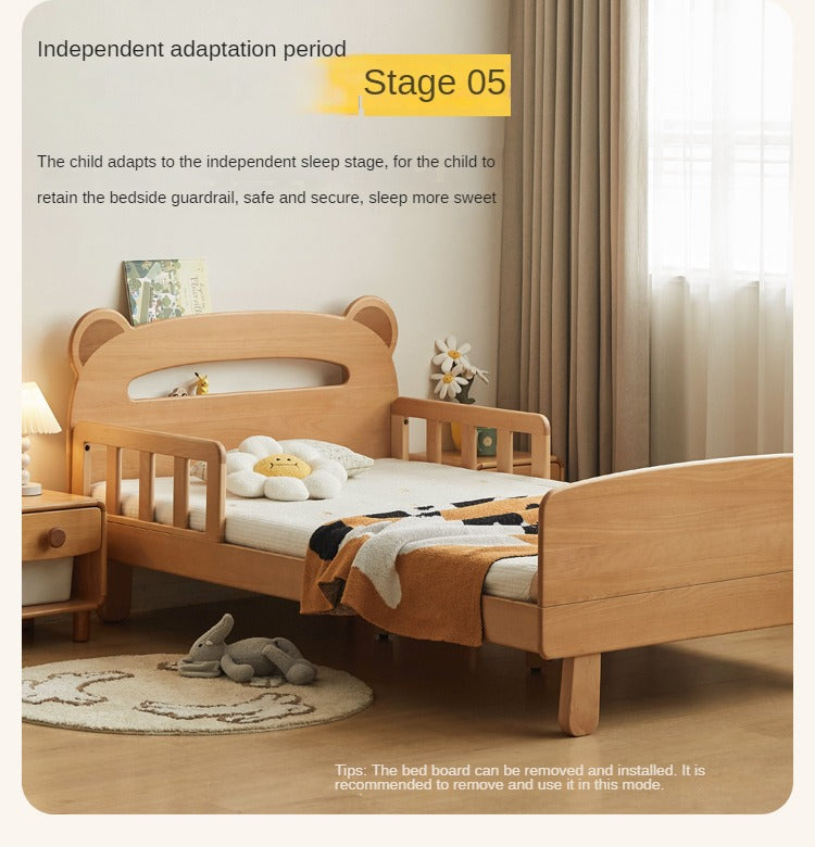 Beech solid wood children's guardrail bed with light