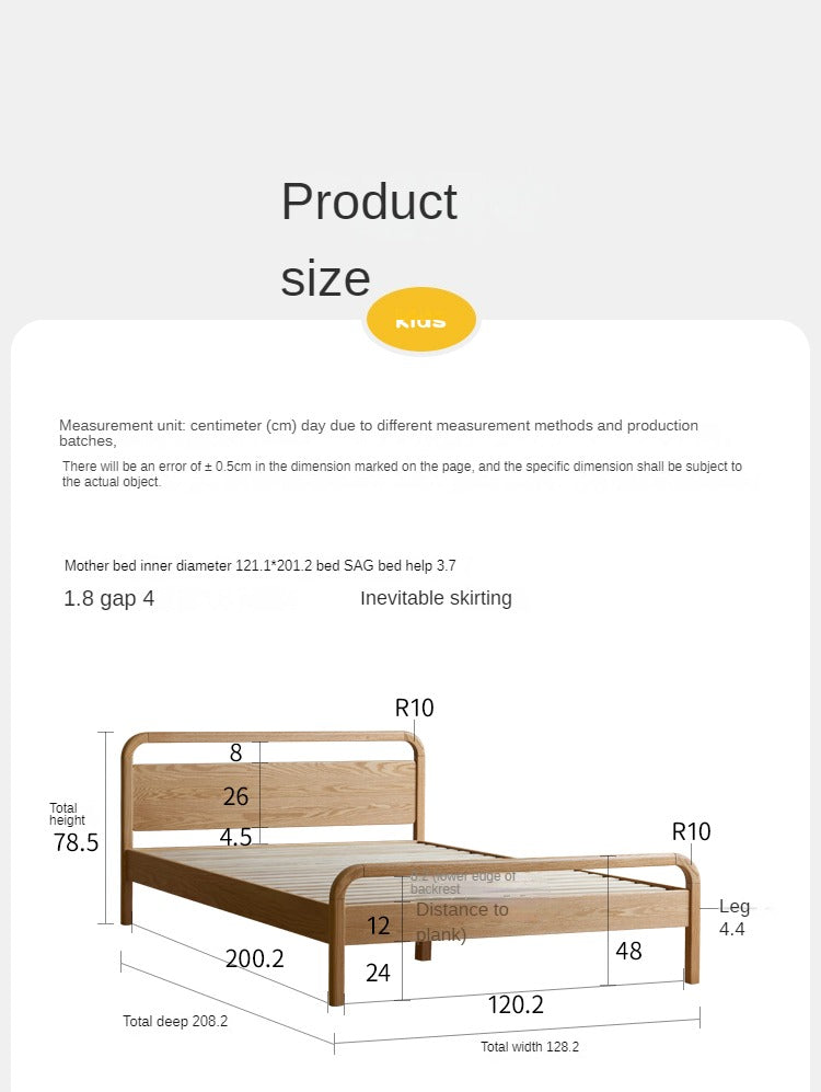 Oak solid wood small single bed with trolley Platform Bed, Headboard-Free Bed