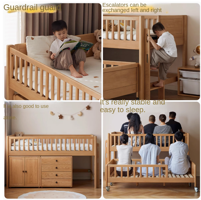 Beech Solid Wood Mother and Child Trolley Bunk Bed