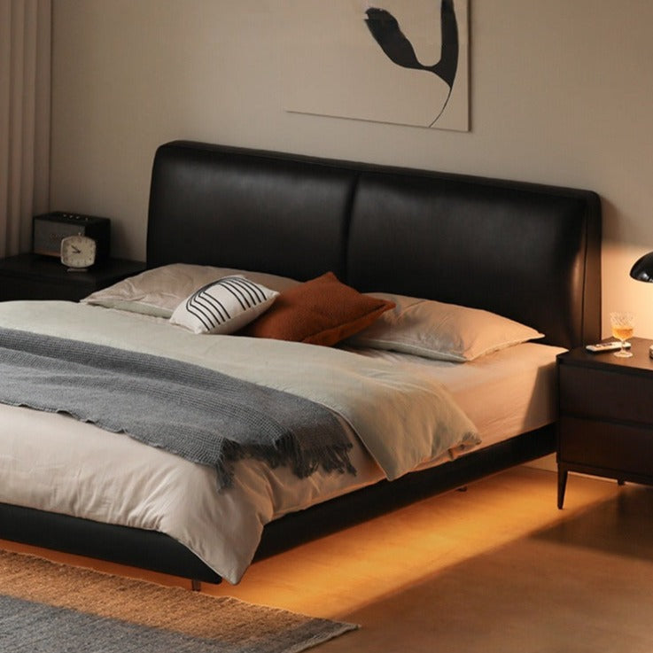 Genuine Leather Bed Italian Light Luxury Head Layer Cowhide _)