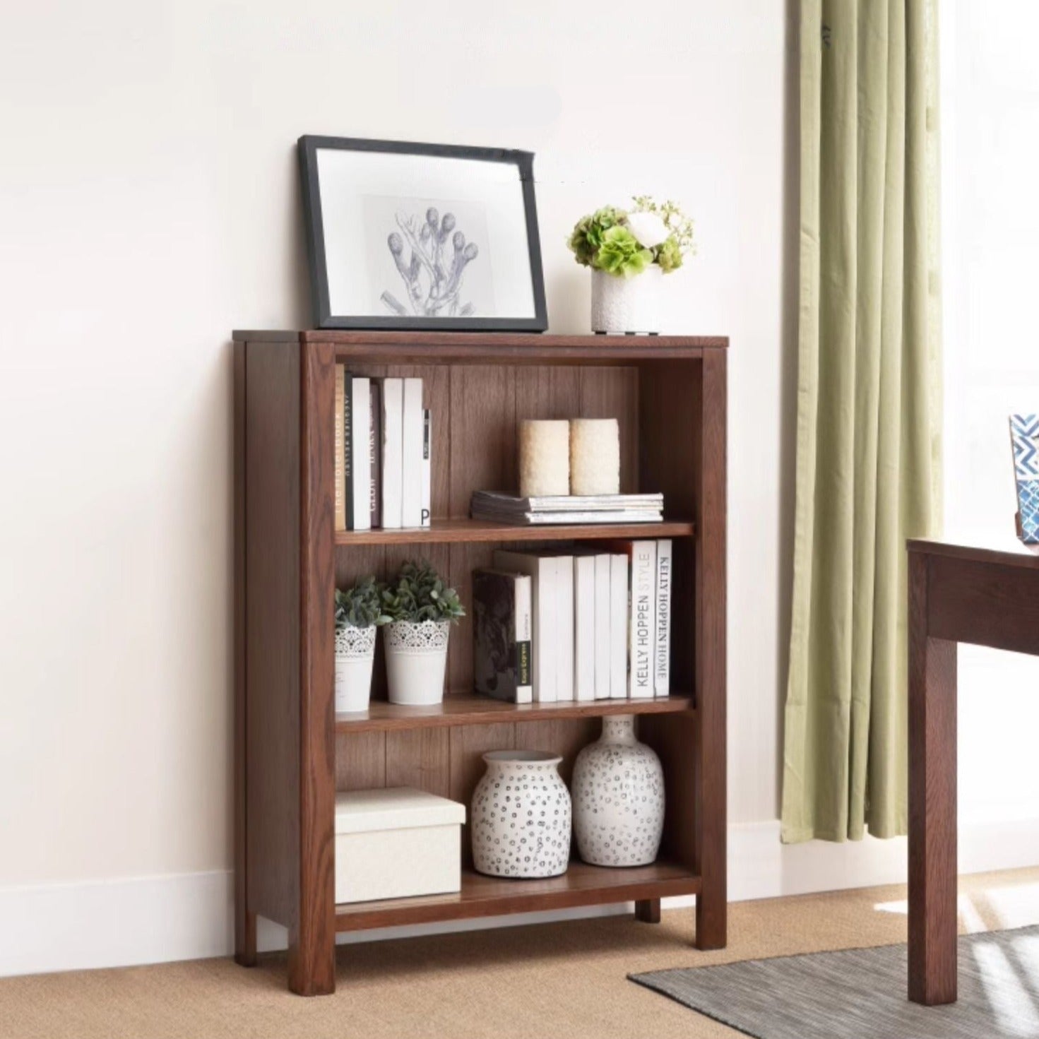 Oak solid wood small modern bookcase