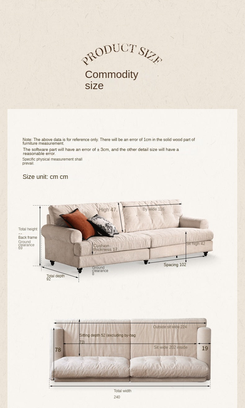 Fabric Three Seater Sofa High Back American Style