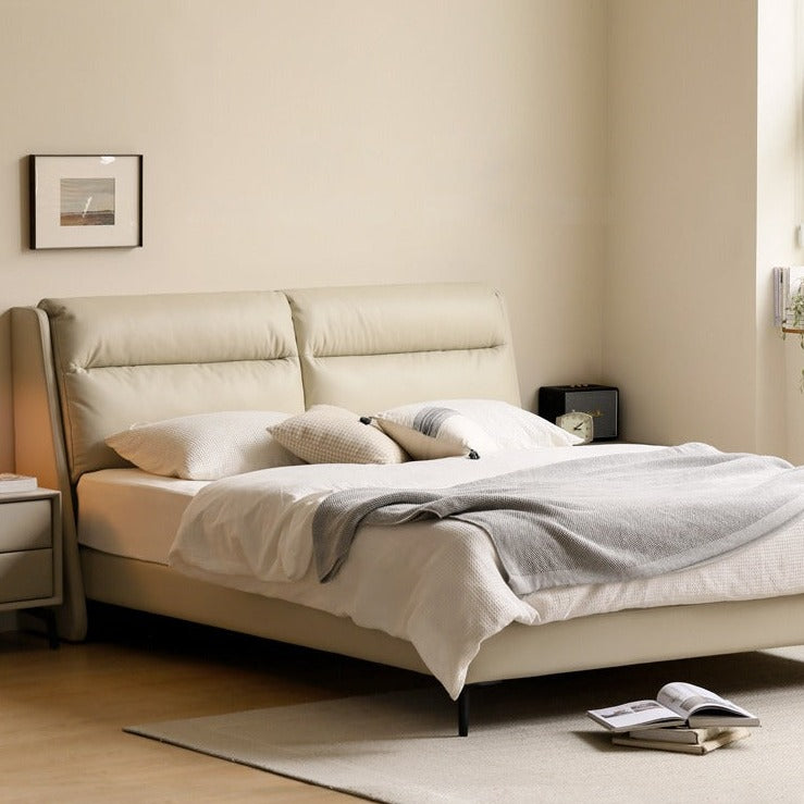 Leather Bed Cream Style First Layer Cowhide Bed+