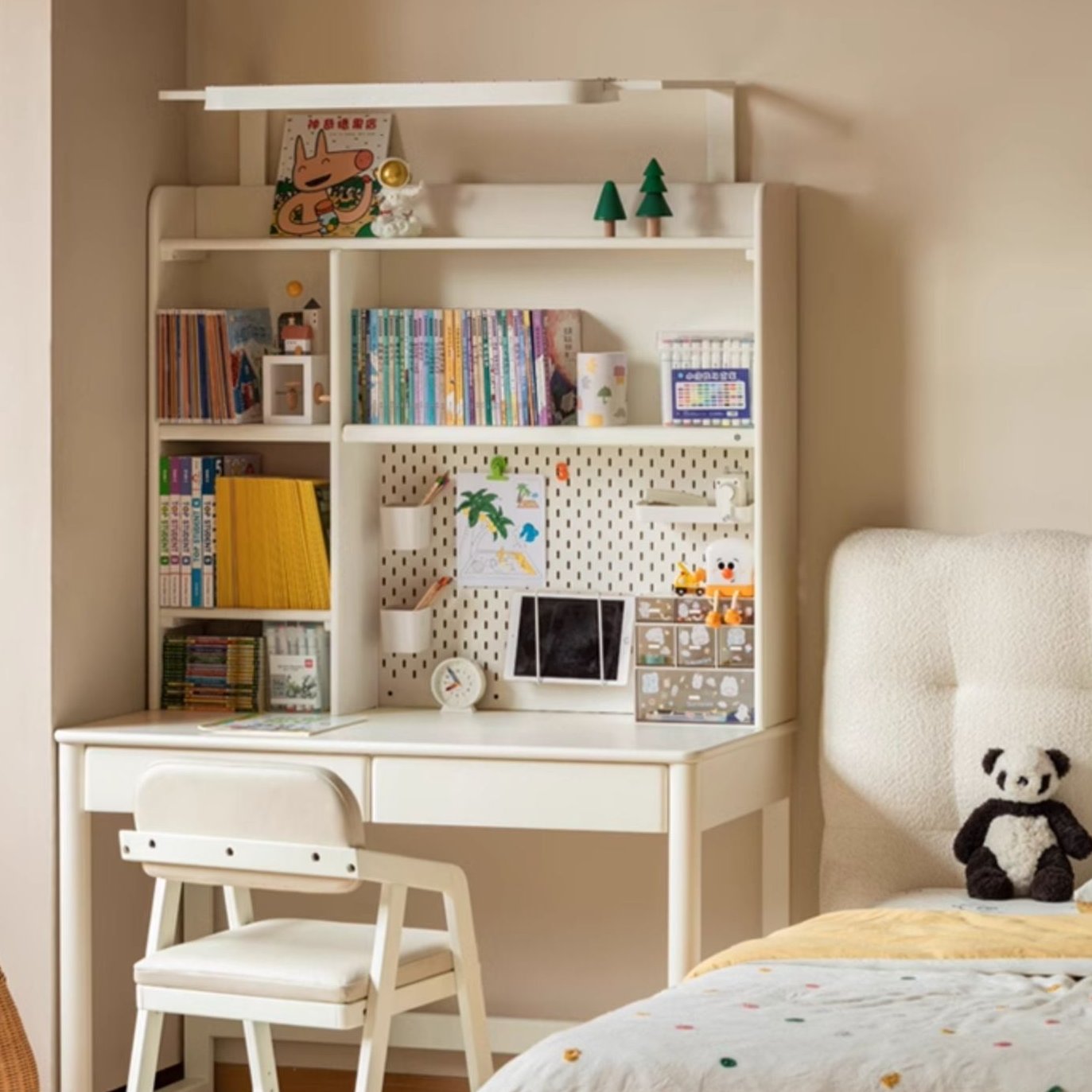 Poplar Solid Wood Cream Style Bookshelf Integrated Table