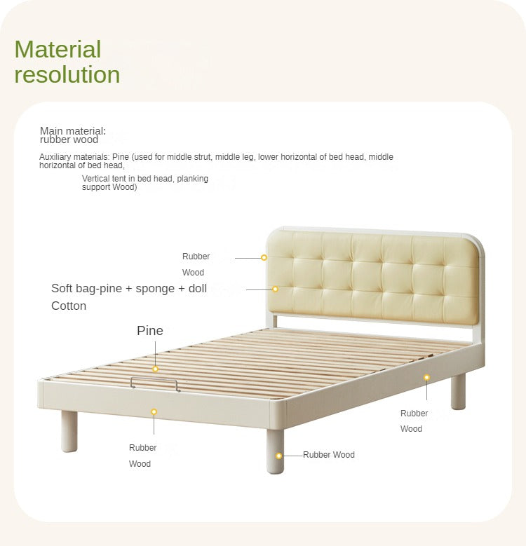 Rubber Solid Wood Children's White Cream Style Montessori Platform Bed